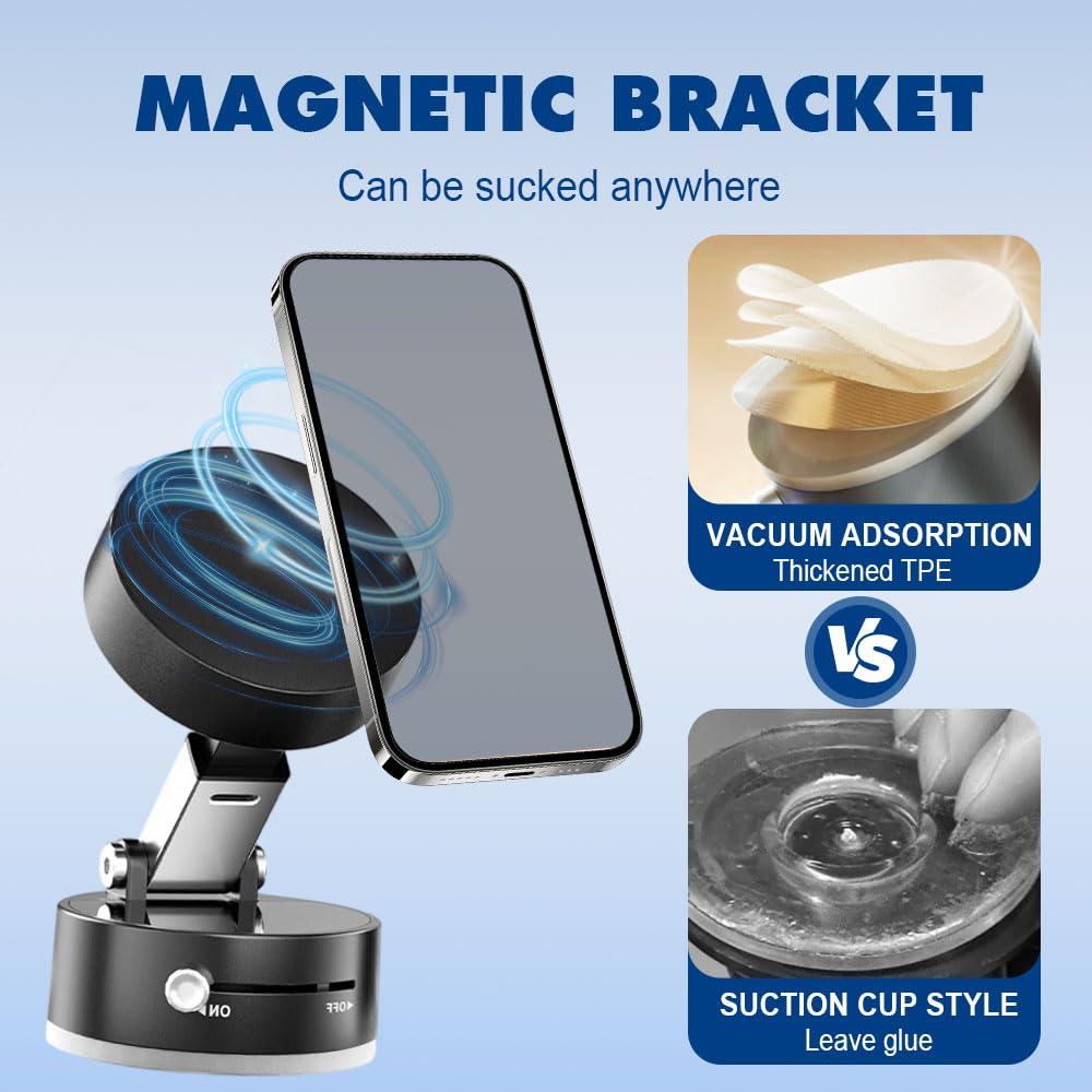 “360° Magnetic Vacuum Phone Holder – Strong Grip, Sleek Design, Universal Mount for Car, Home & Office