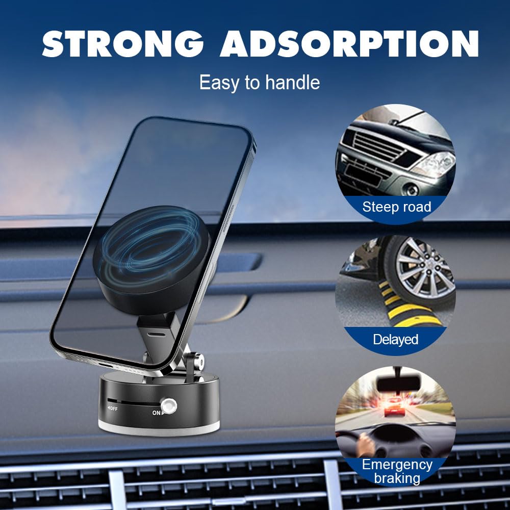 “360° Magnetic Vacuum Phone Holder – Strong Grip, Sleek Design, Universal Mount for Car, Home & Office