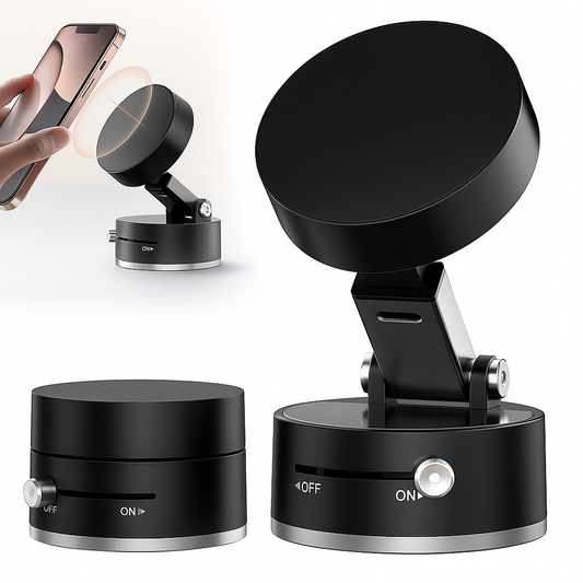 “360° Magnetic Vacuum Phone Holder – Strong Grip, Sleek Design, Universal Mount for Car, Home & Office